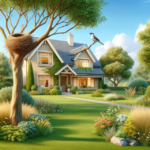 House with a garden and an empty bird's nest, representing empty-nesters downsizing