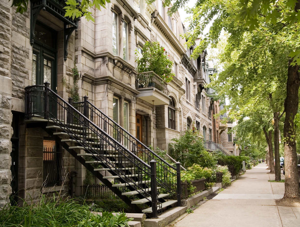 Row of Plateau Mont-Royal townhouses in Montreal